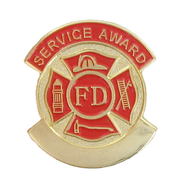 1-1/8 Inch Gold Fire Department Service Award Enameled Lapel Pin - No Imprint or with Stock Imprint-Brooches & Lapel Pins-Lapel Pin Corner