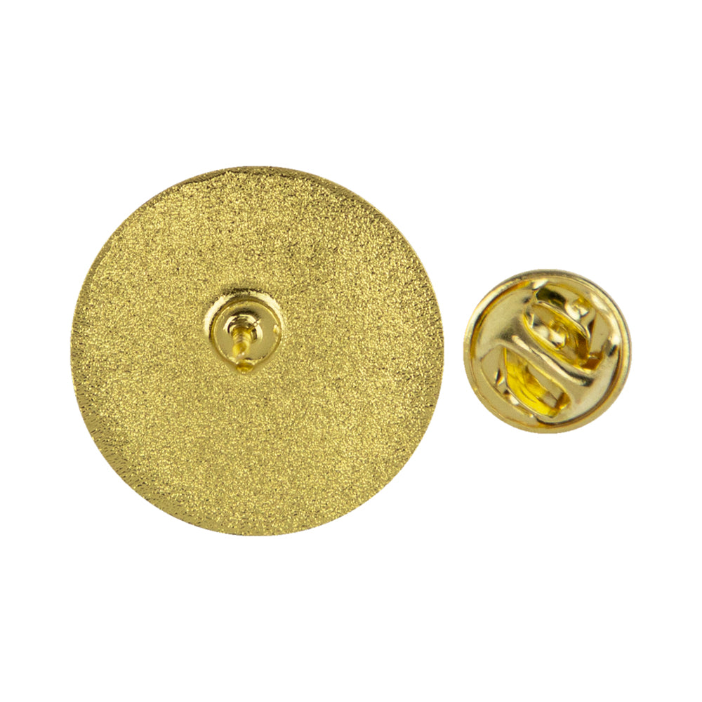 1-1/8 Inch Risk Management Through Teamwork Blue Enameled Gold Pin With Caduceus-Brooches & Lapel Pins-Lapel Pin Corner