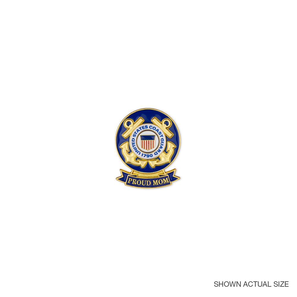 1-1/8 x 7/16 Inch U.S. Coast Guard "Proud Mom" Lapel Pin-Brooches & Lapel Pins-Lapel Pin Corner