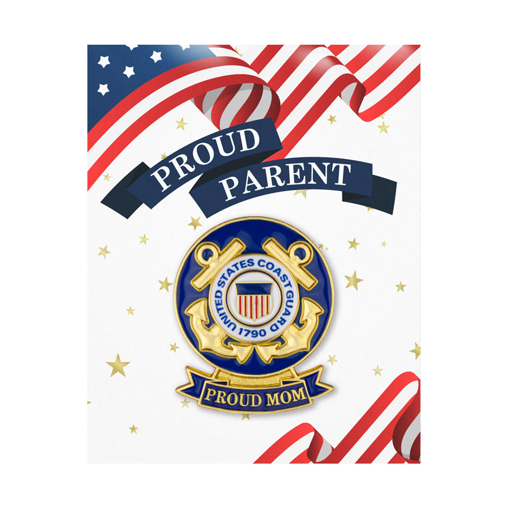 1-1/8 x 7/16 Inch U.S. Coast Guard "Proud Mom" Lapel Pin-Brooches & Lapel Pins-Lapel Pin Corner