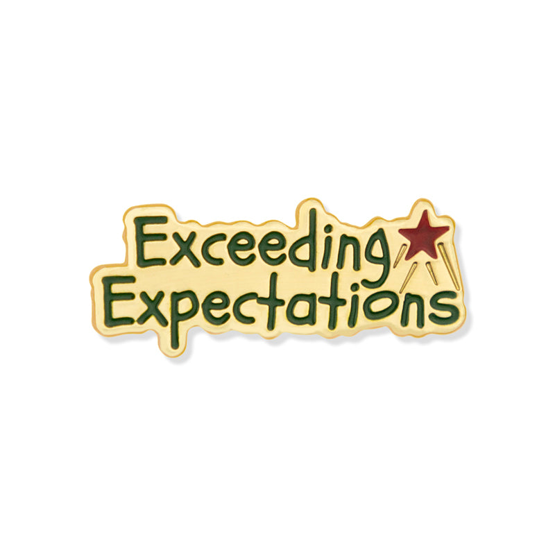1-3/16 x 7/16 Inch Gold Enameled Exceeding Expectations Lapel pin-Brooches & Lapel Pins-Lapel Pin Corner