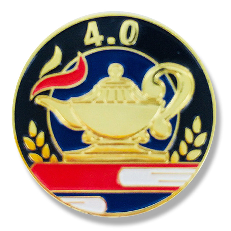1 Inch 4.0 Grade with Lamp of Learning Enameled Lapel Pin-Brooches & Lapel Pins-Lapel Pin Corner