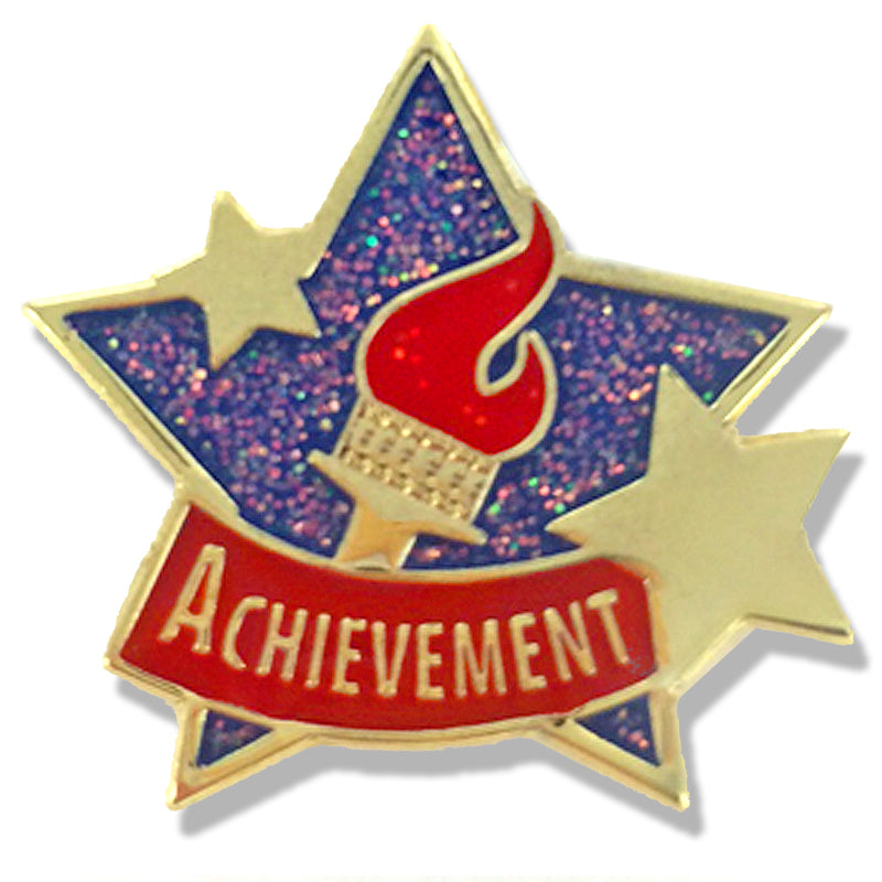 1 Inch Achievement with Star and Torch Enameled Lapel Pin-Brooches & Lapel Pins-Lapel Pin Corner