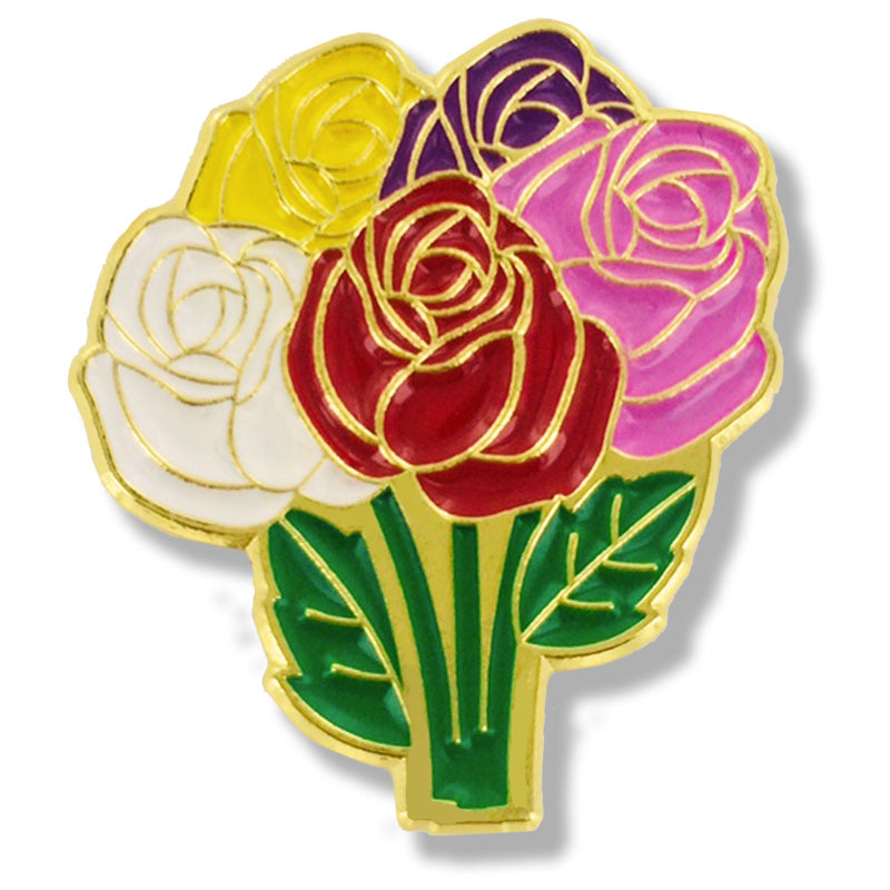 1 Inch Bouquet of Multi-Color Roses Lapel Pin-Brooches & Lapel Pins-Lapel Pin Corner