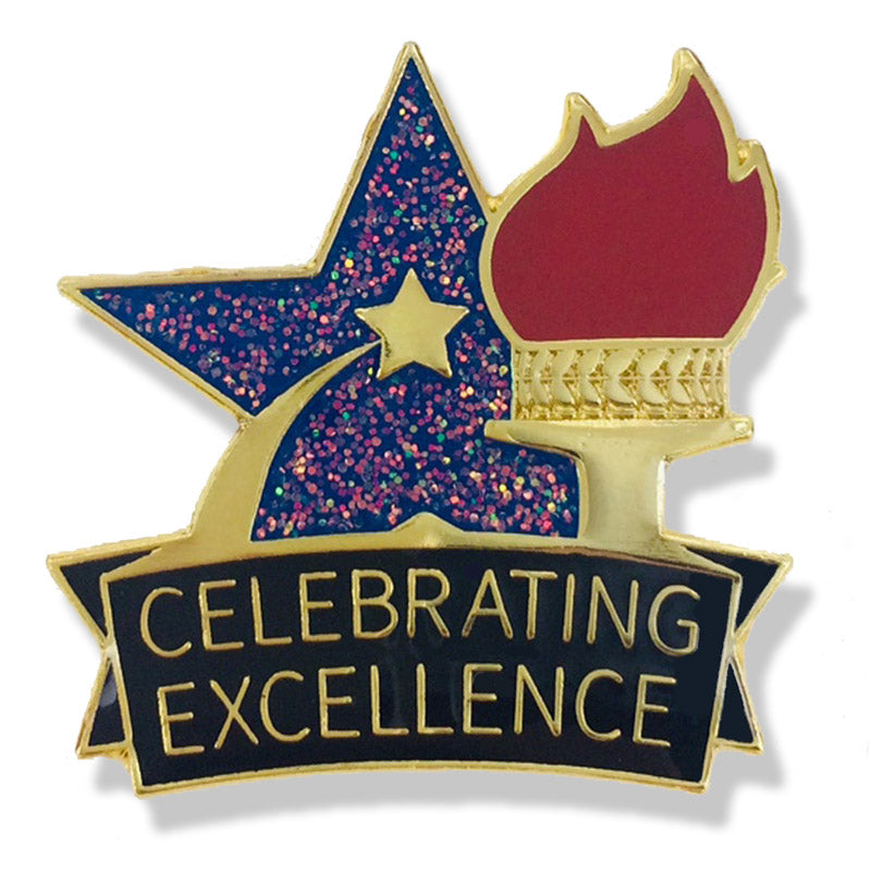 1 Inch Celebrating Excellence Star Enameled Lapel Pin-Brooches & Lapel Pins-Lapel Pin Corner