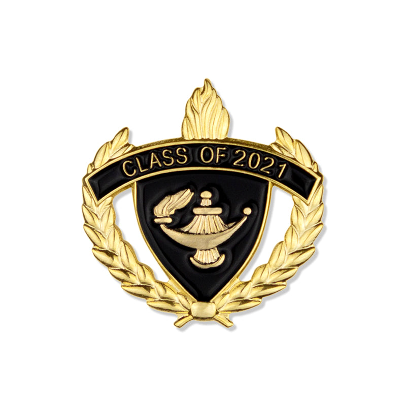 1 Inch Gold "Class of 2021" with Lamp of Learning and Wreaths Enameled Lapel Pin-Brooches & Lapel Pins-Lapel Pin Corner