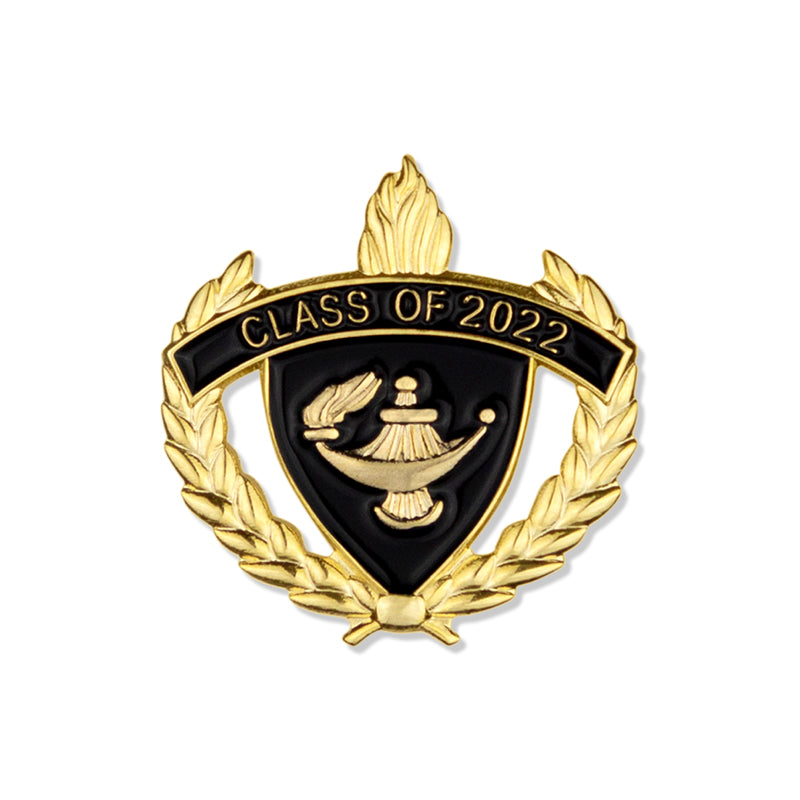1 Inch Gold "Class of 2022" with Lamp of Learning and Wreaths Enameled Lapel Pin-Brooches & Lapel Pins-Lapel Pin Corner
