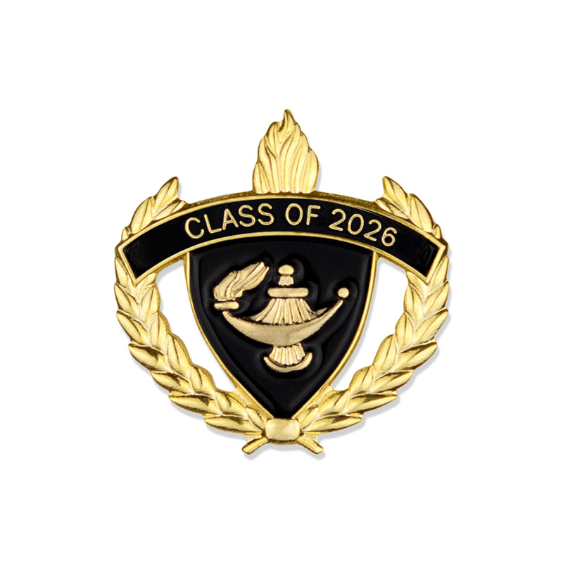 1 Inch Gold "Class of 2026" with Lamp of Learning and Wreaths Enameled Lapel Pin-Brooches & Lapel Pins-Lapel Pin Corner