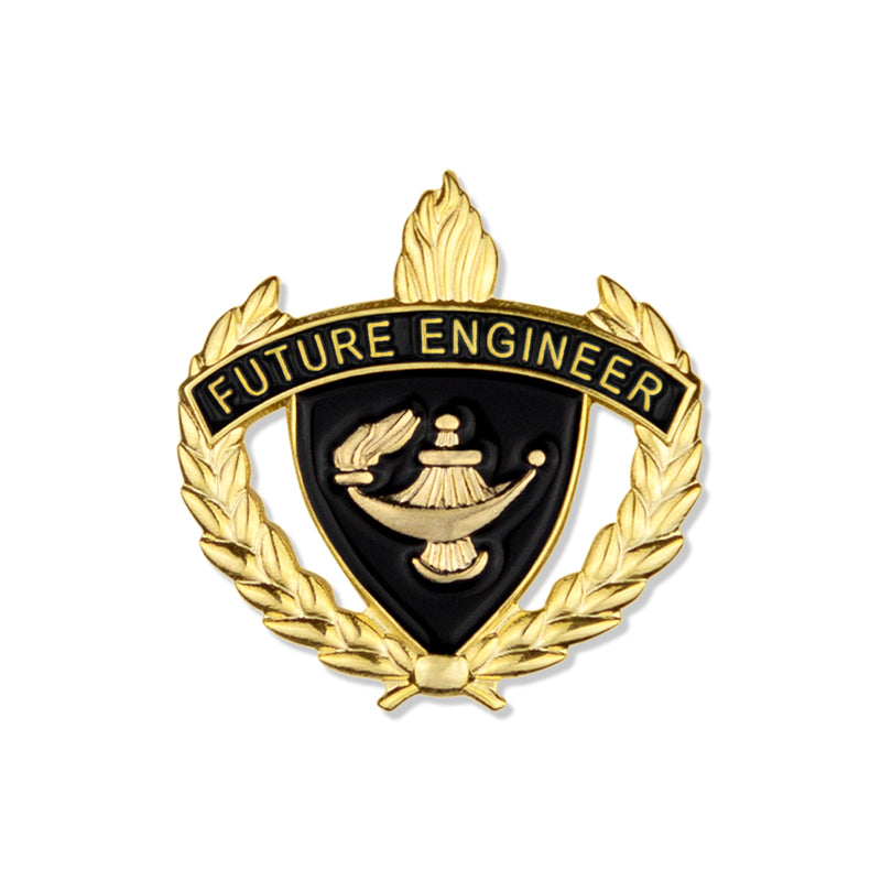 1 Inch Gold "Future Engineer" with Lamp of Learning and Wreaths Enameled Lapel Pin-Lapel Pin Corner