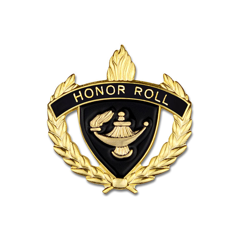 1 Inch Gold "Honor Roll" with Lamp of Learning and Wreaths Enameled Lapel Pin-Brooches & Lapel Pins-Lapel Pin Corner