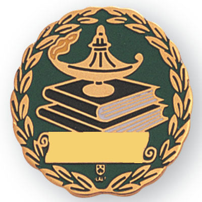 1 Inch Gold Lamp of Learning Lamp on Books and Wreath Enameled Lapel Pin-Brooches & Lapel Pins-Lapel Pin Corner