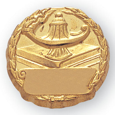 1 Inch Gold Lamp of Learning Pin with Wreath Border Lapel Pin-Imprint Option-Brooches & Lapel Pins-Lapel Pin Corner
