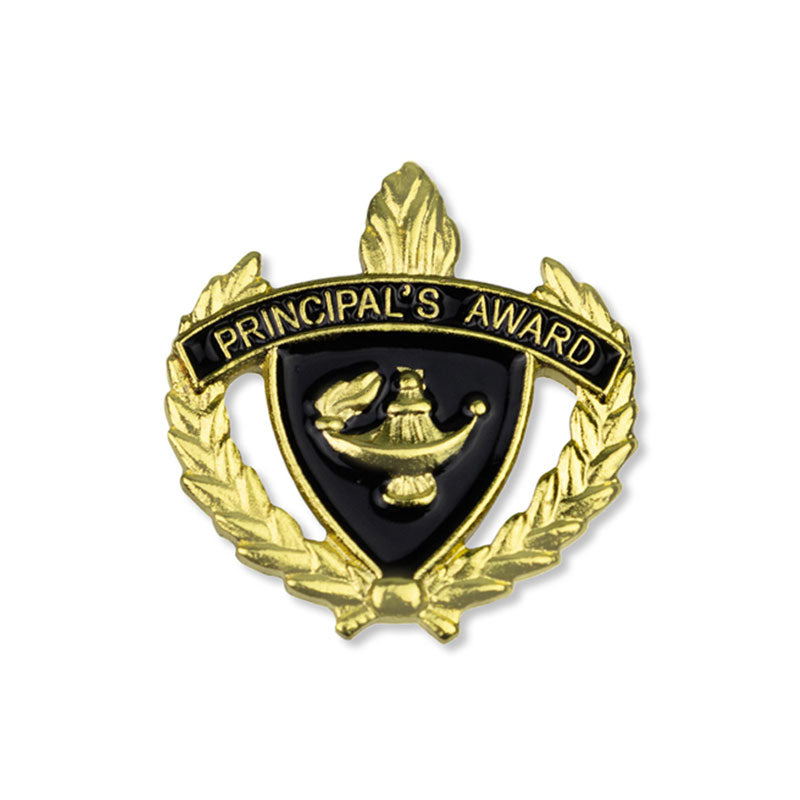 1 Inch Gold "Principal Award" with Lamp of Learning and Wreaths Enameled Lapel Pin-Brooches & Lapel Pins-Lapel Pin Corner