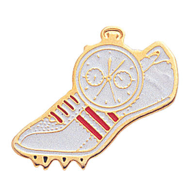 1 Inch Gold and Enameld Track Shoe and Stopwatch Lapel Pin-Brooches & Lapel Pins-Lapel Pin Corner
