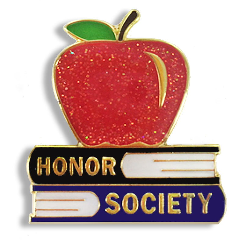 1 Inch Honor Society with Apple on Books Enameled Lapel Pin-Brooches & Lapel Pins-Lapel Pin Corner