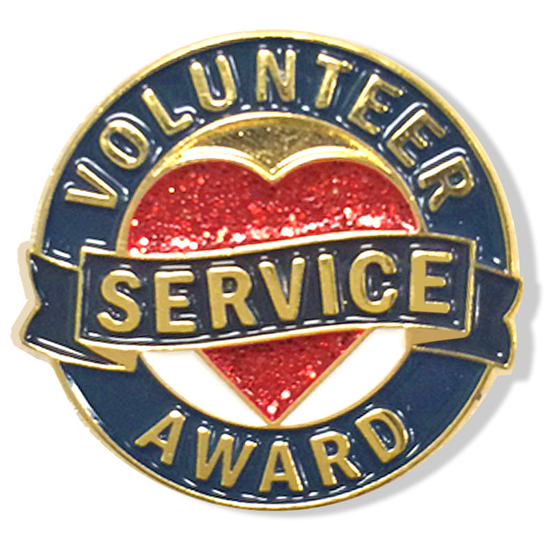 1 Inch Round Volunteer Service Award Heart Lapel Pin-Brooches & Lapel Pins-Lapel Pin Corner
