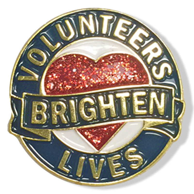 1 Inch Round Volunteers Brighten Lives Hear Lapel Pin-Brooches & Lapel Pins-Lapel Pin Corner