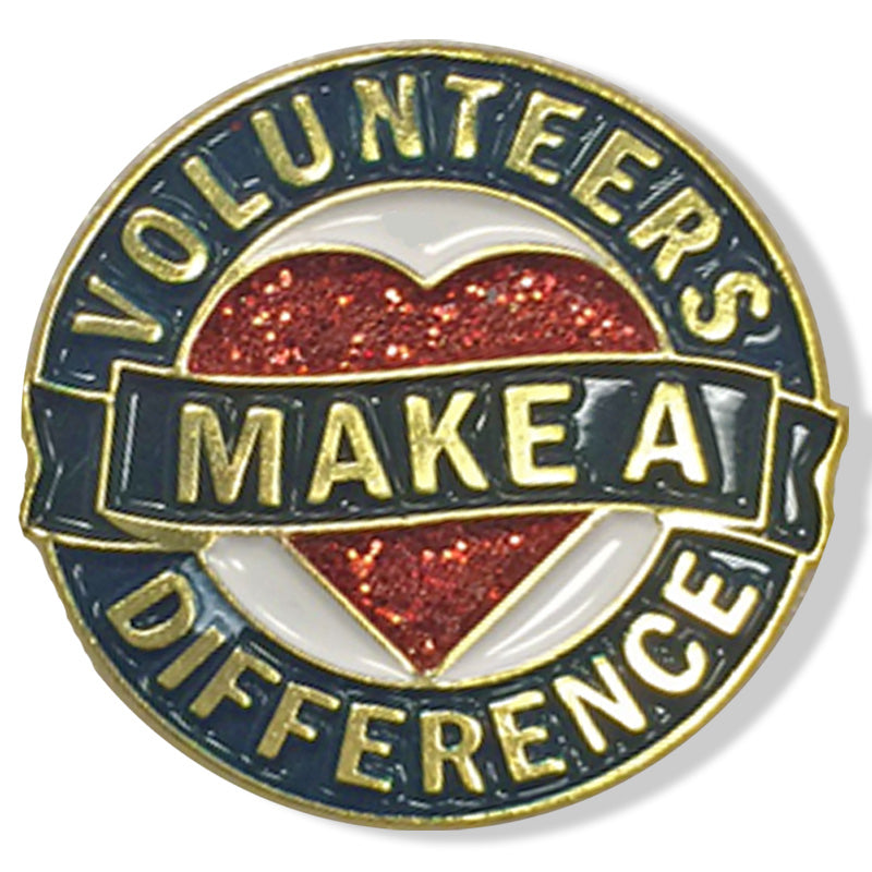 1 Inch Round Volunteers Make a Difference Heart Lapel Pin-Brooches & Lapel Pins-Lapel Pin Corner