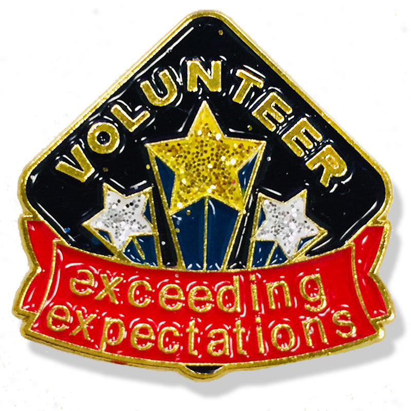 1 Inch Volunteer Exceeding Expectations with Shooting Stars Lapel Pin-Brooches & Lapel Pins-Lapel Pin Corner