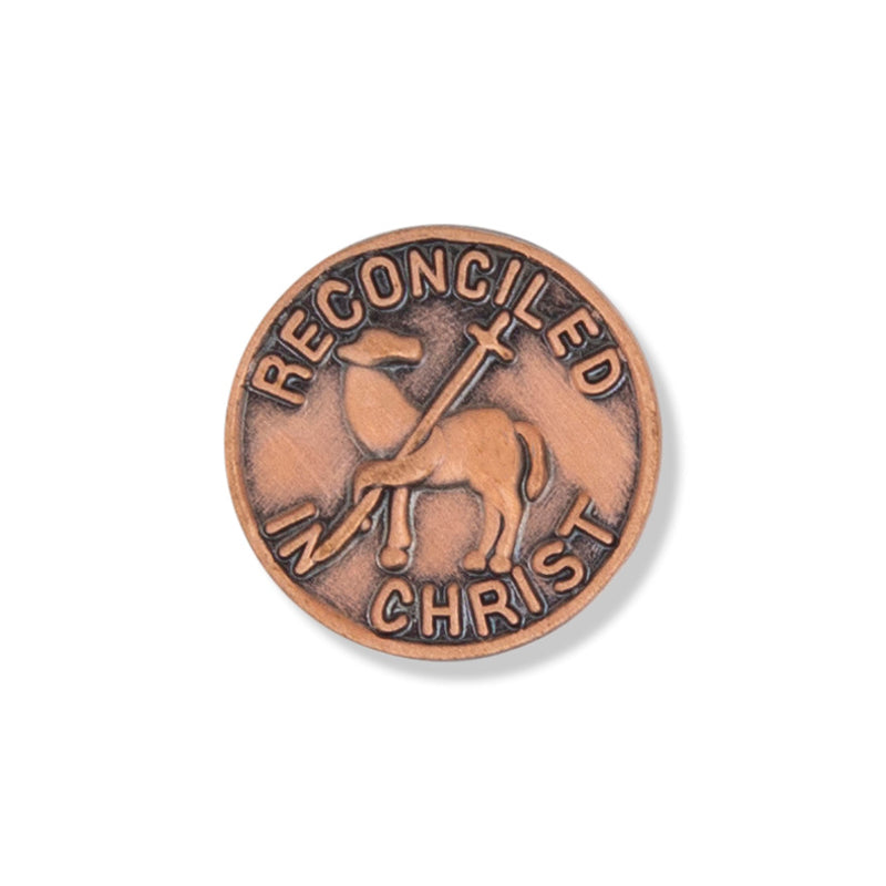 1/2 Inch Antique Bronze Reconciled in Christ Lapel Pin-Brooches & Lapel Pins-Lapel Pin Corner