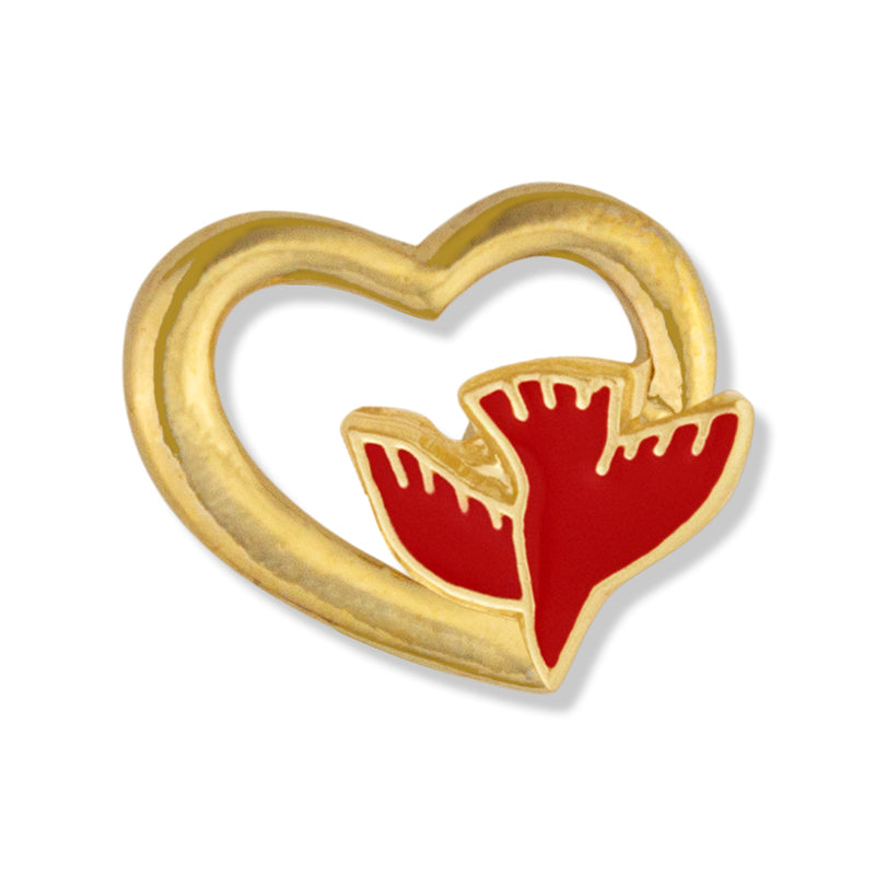 1/2 Inch Gold Heart with Enameled Red Dove Lapel Pin-Brooches & Lapel Pins-Lapel Pin Corner
