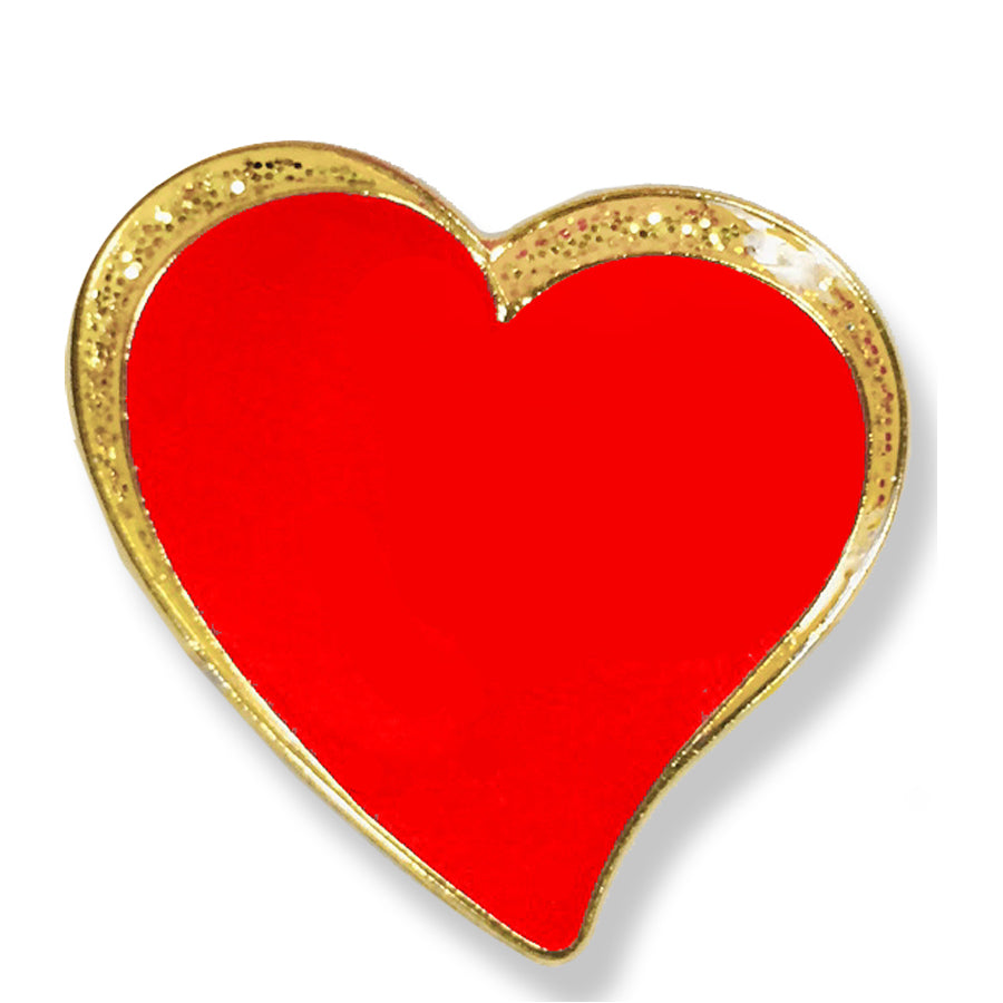 1/2 Inch Modern Sparkled Enameled Heart with Gold Border Lapel Pin-Brooches & Lapel Pins-Lapel Pin Corner