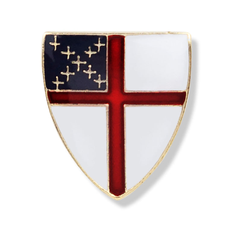 1/2 x 1/2 Inch Gold Enameled Episcopal Cross Shield Lapel Pin-Brooches & Lapel Pins-Lapel Pin Corner