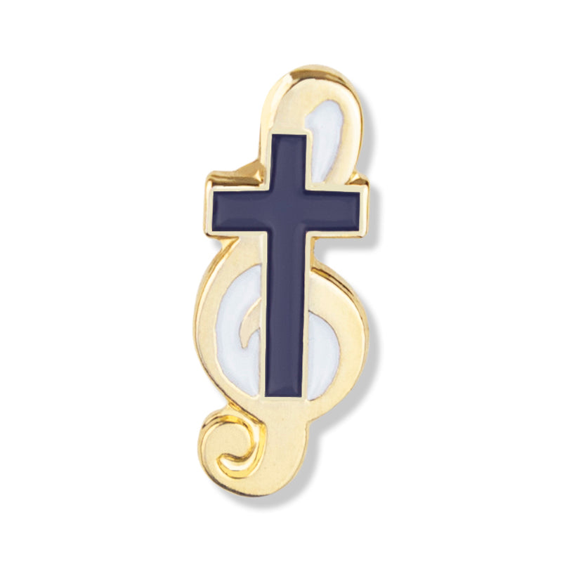 3/4 Inch Gold Enameled Music Cross Lapel Pin-Brooches & Lapel Pins-Lapel Pin Corner