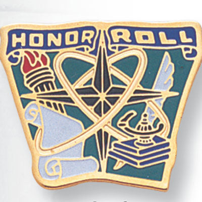 3/4 Inch Gold "Honor Roll" with Lamp of Learning and Torch Enameled Lapel Pin-Brooches & Lapel Pins-Lapel Pin Corner