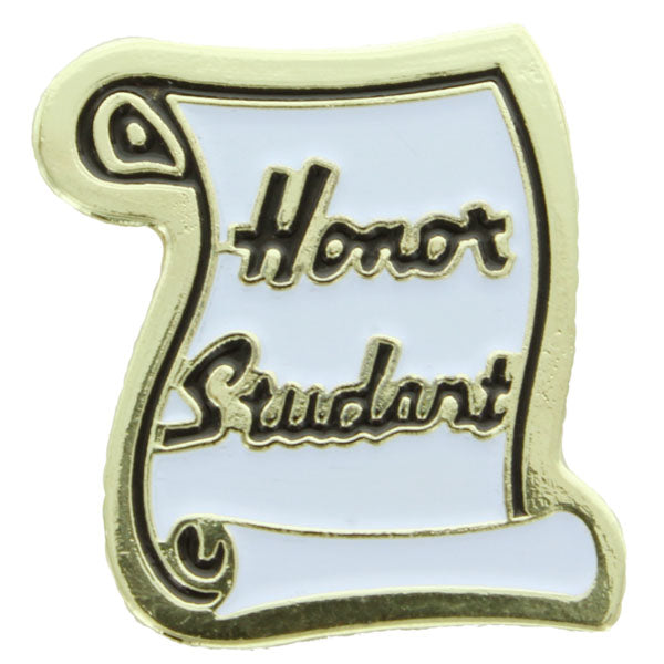3/4 Inch Gold "Honor Student" Scroll Enameled Lapel Pin-Brooches & Lapel Pins-Lapel Pin Corner