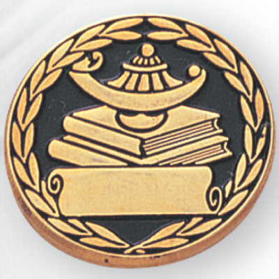 3/4 Inch Gold Lamp of Learning on Books with Scroll Lapel Pin-Imprint Option-Brooches & Lapel Pins-Lapel Pin Corner