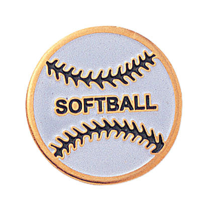 3/4 Inch Gold Softball Enameled Lapel Pin-Brooches & Lapel Pins-Lapel Pin Corner
