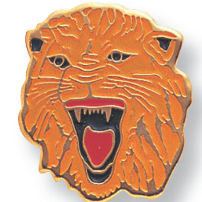 3/4 Inch Lion Etched Brass Enameled Pin-Brooches & Lapel Pins-Lapel Pin Corner
