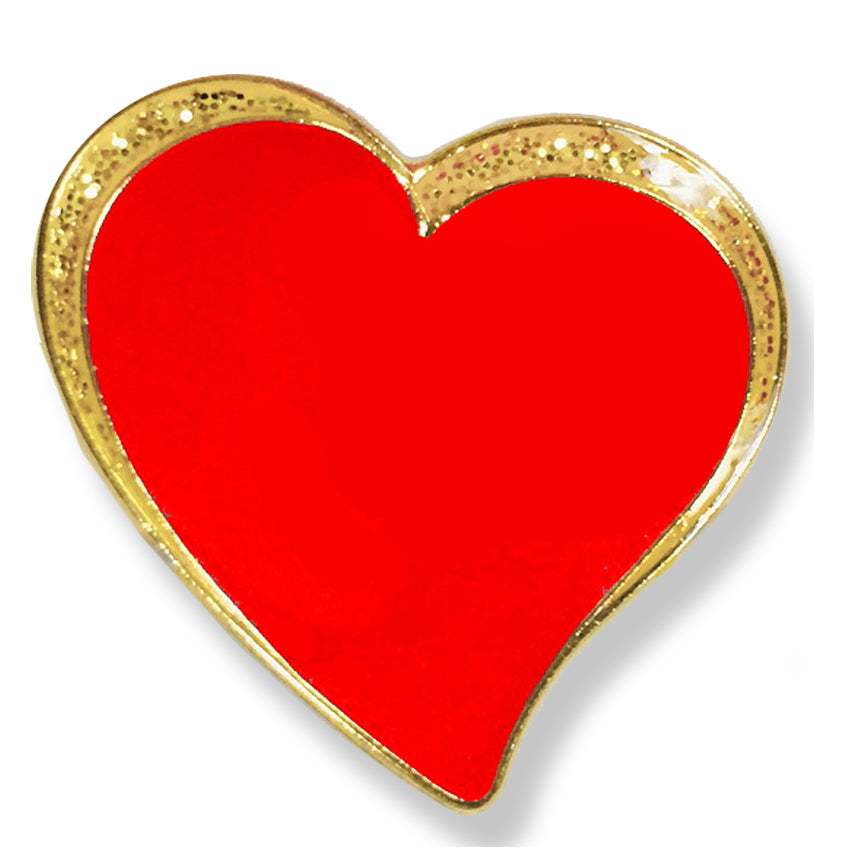 3/4 Inch Modern Sparkled Enameled Heart with Gold Border Lapel Pin-Brooches & Lapel Pins-Lapel Pin Corner