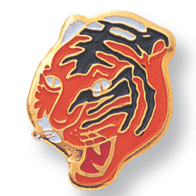 3/4 Inch Tiger Brass Etched Enameled Pin-Brooches & Lapel Pins-Lapel Pin Corner