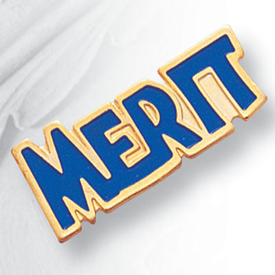 3/8 Inch Gold "Merit" Enameled Lapel Pin-Brooches & Lapel Pins-Lapel Pin Corner