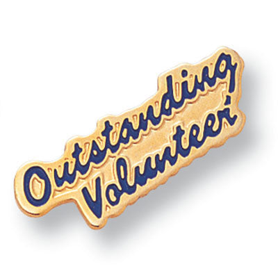 3/8 Inch Gold "Outstanding Volunteer" Enameled Lapel Pin-Brooches & Lapel Pins-Lapel Pin Corner
