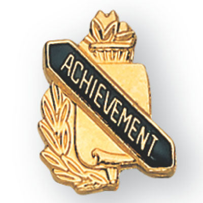 5/8 Inch Gold "Achievement" with Torch and Wreath Enameled Lapel Pin-Brooches & Lapel Pins-Lapel Pin Corner