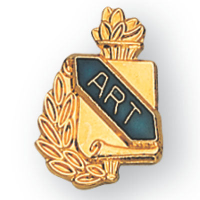 5/8 Inch Gold "Art" with Torch and Wreath Enameled Lapel Pin-Brooches & Lapel Pins-Lapel Pin Corner