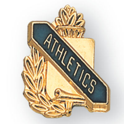 5/8 Inch Gold "Athletics" with Torch and Wreath Enameled Lapel Pin-Brooches & Lapel Pins-Lapel Pin Corner