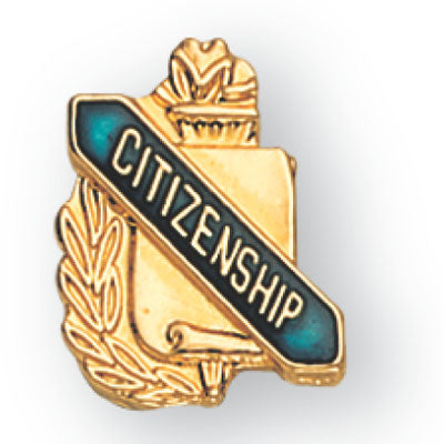 5/8 Inch Gold "Citizenship" with Torch and Wreath Enameled Lapel Pin-Brooches & Lapel Pins-Lapel Pin Corner