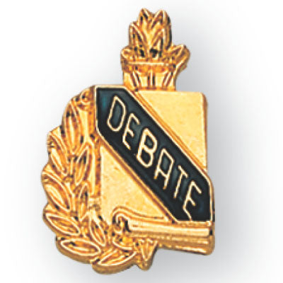 5/8 Inch Gold "Debate" with Torch and Wreath Enameled Lapel Pin-Brooches & Lapel Pins-Lapel Pin Corner