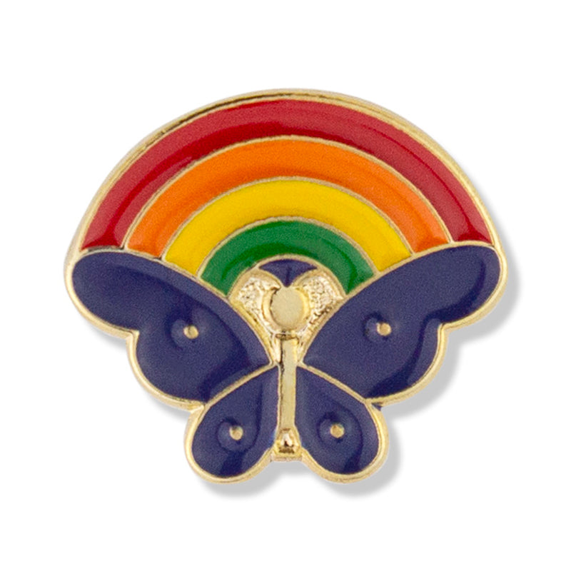 5/8 Inch Gold Enameled Butterfly with Rainbow Lapel Pin-Brooches & Lapel Pins-Lapel Pin Corner