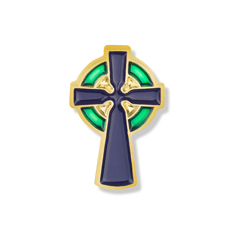 5/8 Inch Gold Enameled Celtic Cross Pin-Brooches & Lapel Pins-Lapel Pin Corner