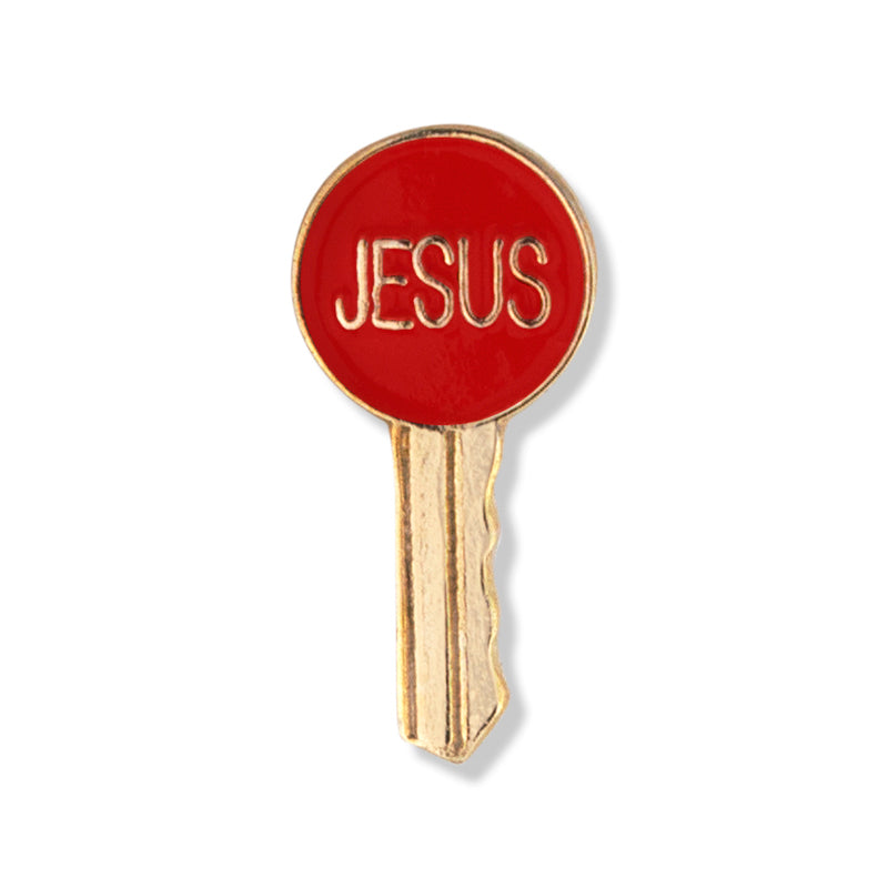 5/8 Inch Gold Enameled Jesus Key Lapel Pin-Brooches & Lapel Pins-Lapel Pin Corner