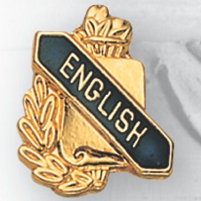 5/8 Inch Gold "English" with Torch and Wreath Enameled Lapel Pin-Brooches & Lapel Pins-Lapel Pin Corner
