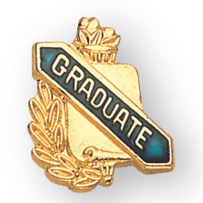 5/8 Inch Gold "Graduate" with Torch and Wreath Enameled Lapel Pin-Brooches & Lapel Pins-Lapel Pin Corner