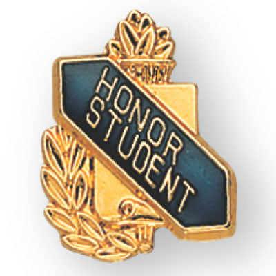 5/8 Inch Gold "Honor Student" with Torch and Wreath Enameled Lapel Pin-Brooches & Lapel Pins-Lapel Pin Corner