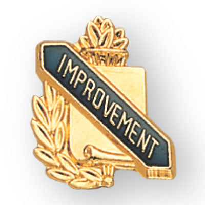 5/8 Inch Gold "Improvement" with Torch and Wreath Enameled Lapel Pin-Brooches & Lapel Pins-Lapel Pin Corner