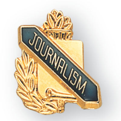 5/8 Inch Gold "Journalism" with Torch and Wreath Enameled Lapel Pin-Brooches & Lapel Pins-Lapel Pin Corner